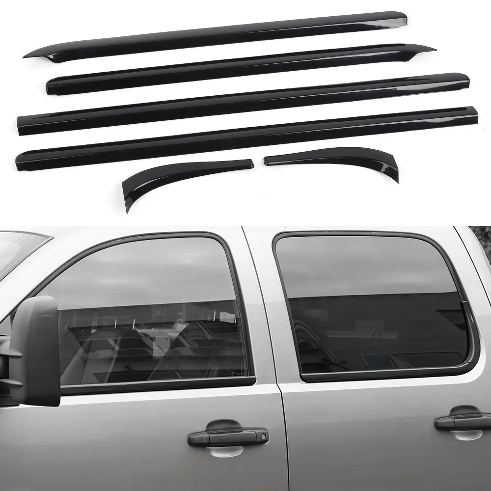 Black Carbon Fiber Molded Window Bottom Sill Trim Cover - Automotive Vehicle Truck Chevy Accessories, 2007-2013 Chevy Silverado/Suburban Exterior Body Kit Sticker