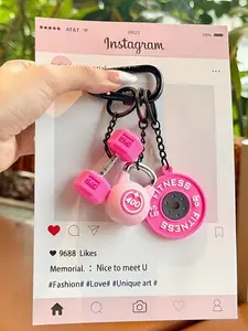 Fitness Three-Piece Keychain Set, Sweet And Cool Dopamine Style, Mini Dumbbell + Kettlebell + Barbell Plate Design, Can Be Hung On Bags/Keys, Suitable For Fitness Enthusiasts, A Personalized Accessory For Daily Commuting And The Gym