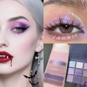 9 Color Purple Tones Eyeshadow Palette, Matte and Glitter Shimmering Eye Shadow Makeup Palette, High Pigmented Colorful Eye Makeup Products, Trending Makeup, Summer Makeup, Korean Makeup, 2000s Makeup