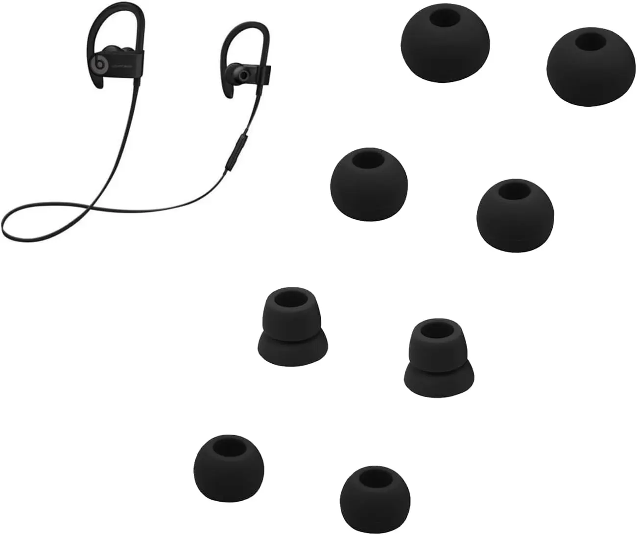 Replacement Eartips Compatible with Powerbeats 3 Powerbeats 2/1, 4 Pairs Replacement Earbuds  Ear Tips Eargels Set - Small, Medium, Large and Double Flange (Black)