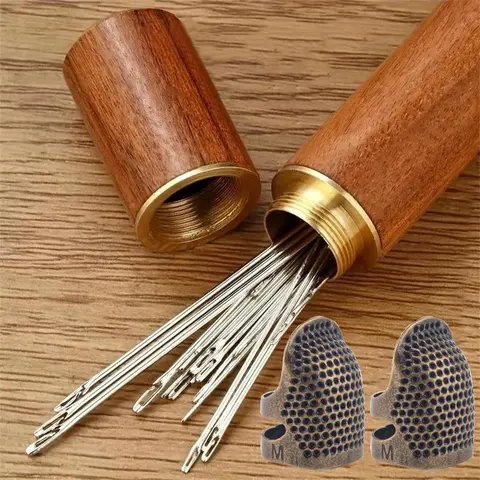 Self-threading Needle Set, 30pcs/set Multi-purpose Household Hand Sewing Needle with Wooden Needle Case, Sewing Supplies for Home & Cloth Shop Use