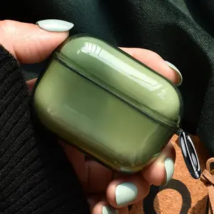 [Green TPU Case] 1pc Morandi Green Translucent Durable TPU AirPods Headphone Case | Minimalist Aesthetic Full-Coverage Shockproof Design, Fresh & Simple Style, Easy Attachment Audio Accessory - Translucent Green Cover, Lanyard