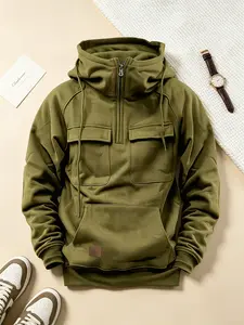 Cargo Hoodies for Men Tactical Sweatshirt Quarter Zip Cargo Pullover Man sweatshirts hooded sweatshirt winter outfits men men gifts Fashion Outdoor Hoodie Long Sleeve