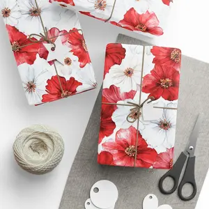 Red and White Floral Wrapping Paper Watercolor Gift Wrap Rolls for Valentines Day, Weddings, Mothers Day or Birthday Wrapping