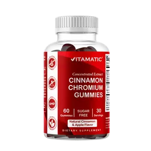 Vitamatic Chewable Chromium & Ceylon Cinnamon Gummies - Sugar-Free, Healthy Ingredients Dietary Botanical Extract Supplement - Vegan, Non-GMO, Gluten-Free, Plant-Based - 60 Count