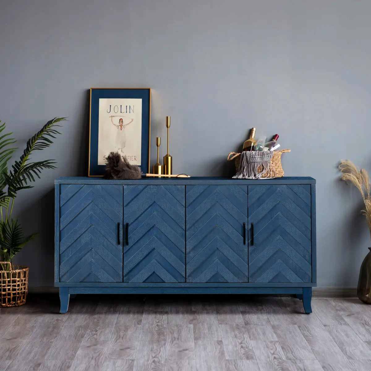 Antique Navy Blue + Solid Wood + MDF