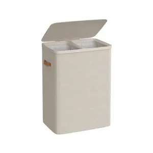 Laundry Basket, 44.9 Gal. Laundry Hamper, 2 Compartments, Easy Assembly, with Lid and Handles, Removable Inner Bags,