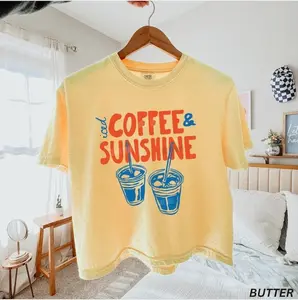 Iced Coffee and Sunshine Shirt, Summer Cropped Shirt, Comfort Colors® Boxy Tee, Crop Top, Coffee Shirt, Trendy Summer Shirt, Beachy Tee