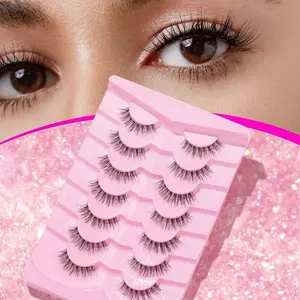 Natural Curling False Eyelashes (7 Pairs), High Quality Eyelashes, Wispy Cat Eye Look Faux Cluster Lashes, Volumized False Eyelashes for Women and Girls Eye Makeup Enhancement, Cosmetic Eyelashes, Naturally Curly Eyelashes, Fluffy Eyelash Clusters