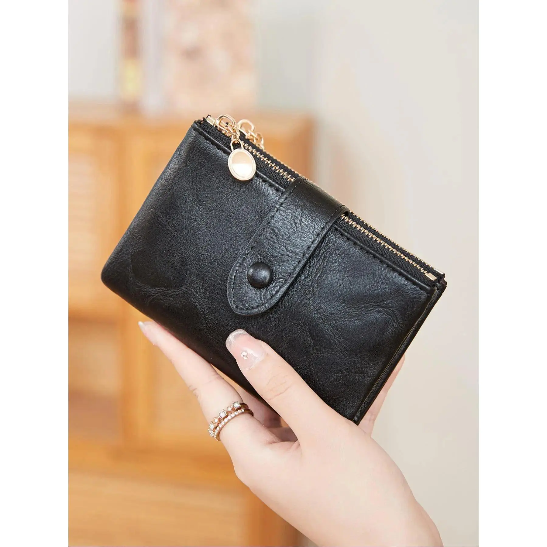Women's Retro Leather Zipper Short Bifold Wallet - RFID Blocker Organizer with Card ID Slots, Casual Versatile Card & ID Case tiktokshopbacktoschool