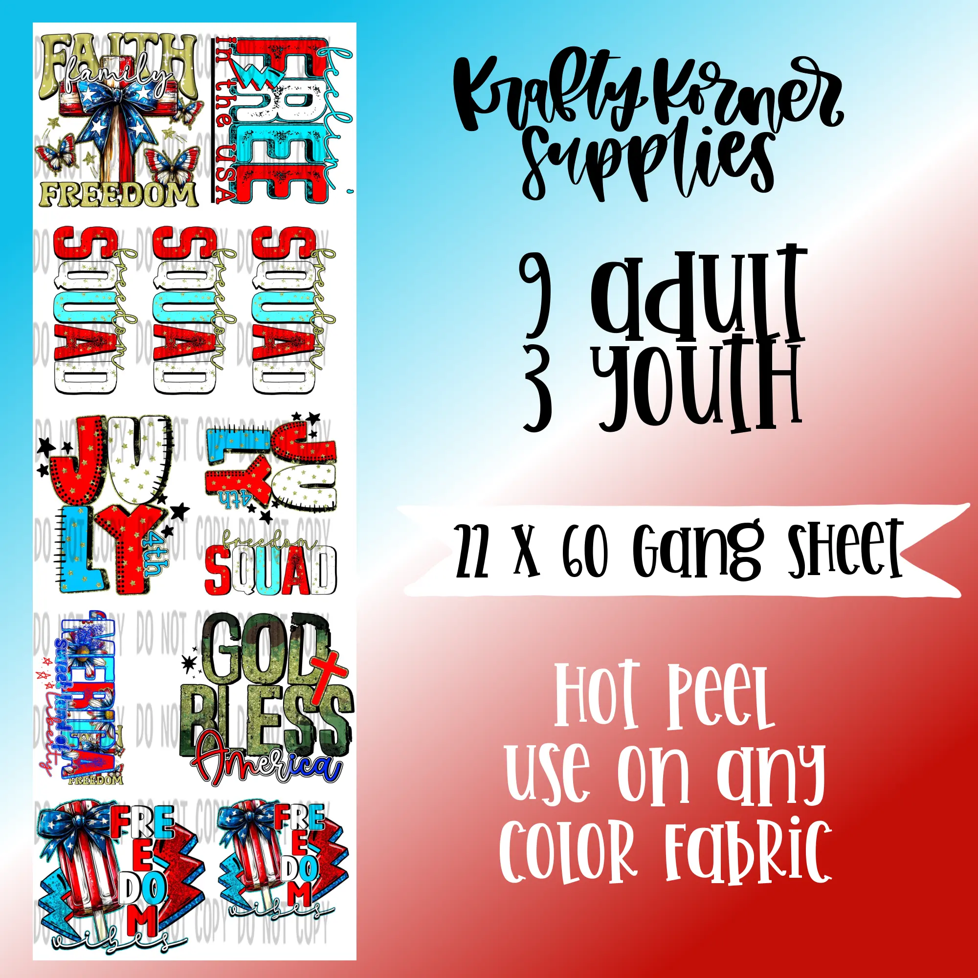 4th of July DTF Transfer Gang Sheet, 22 x 60