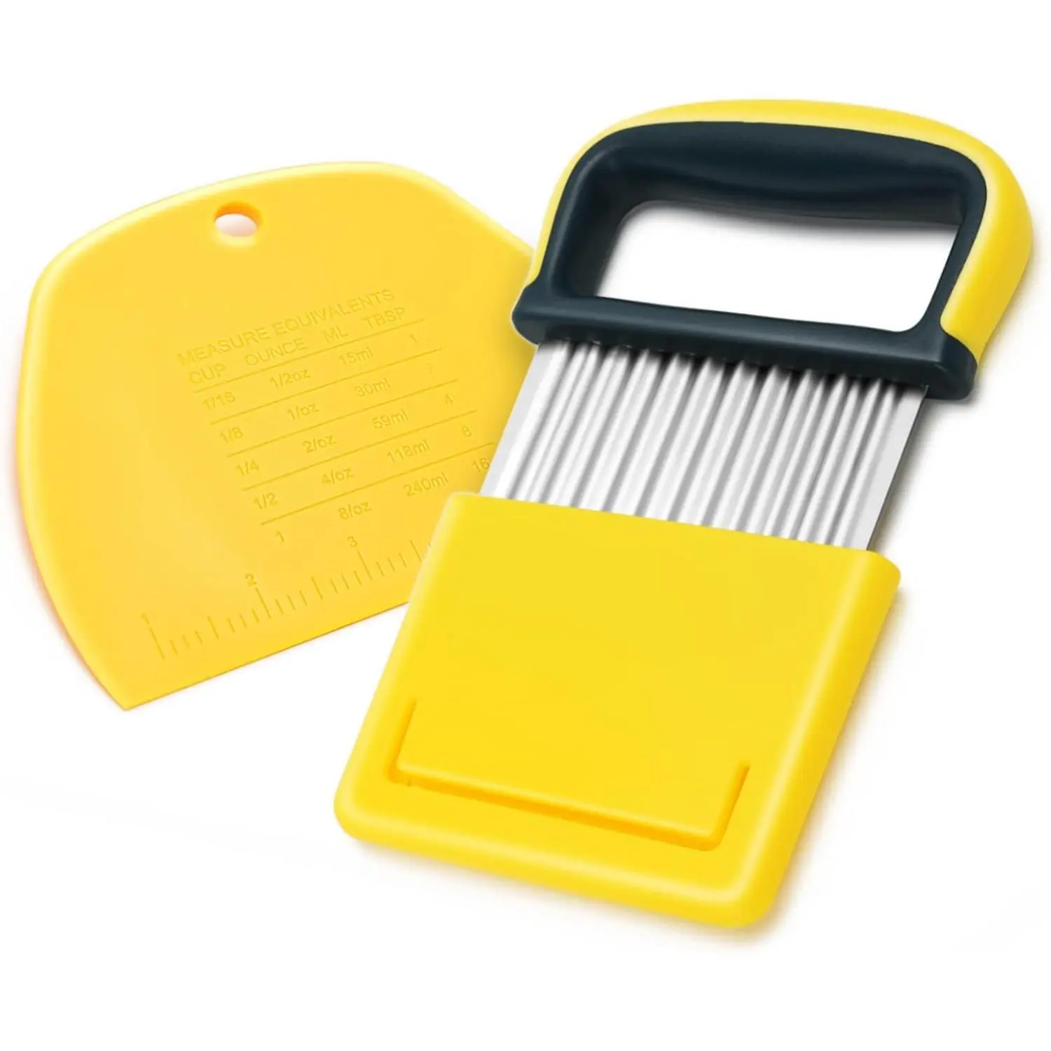Vegetable  - Stainless Steel  Crinkle /Wavy  Veggies  Fry Slicer and Plastic Dough/Cake Scraper,2  (Yellow)