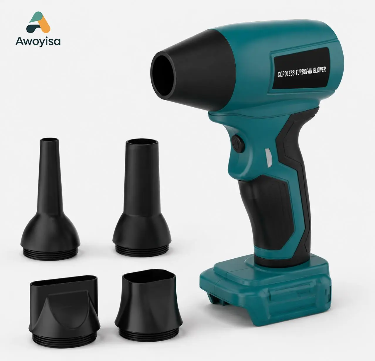Awoyisa handheld leaf blower ,Electric cordless turbofan blower,Compatible with Makita 18V Batteries leaf blower, 5 Multi-Functional Nozzles as Free Gift,96000rpm handheld jetfan, variable wind speed, used for deaning and drying（Battery not induded）