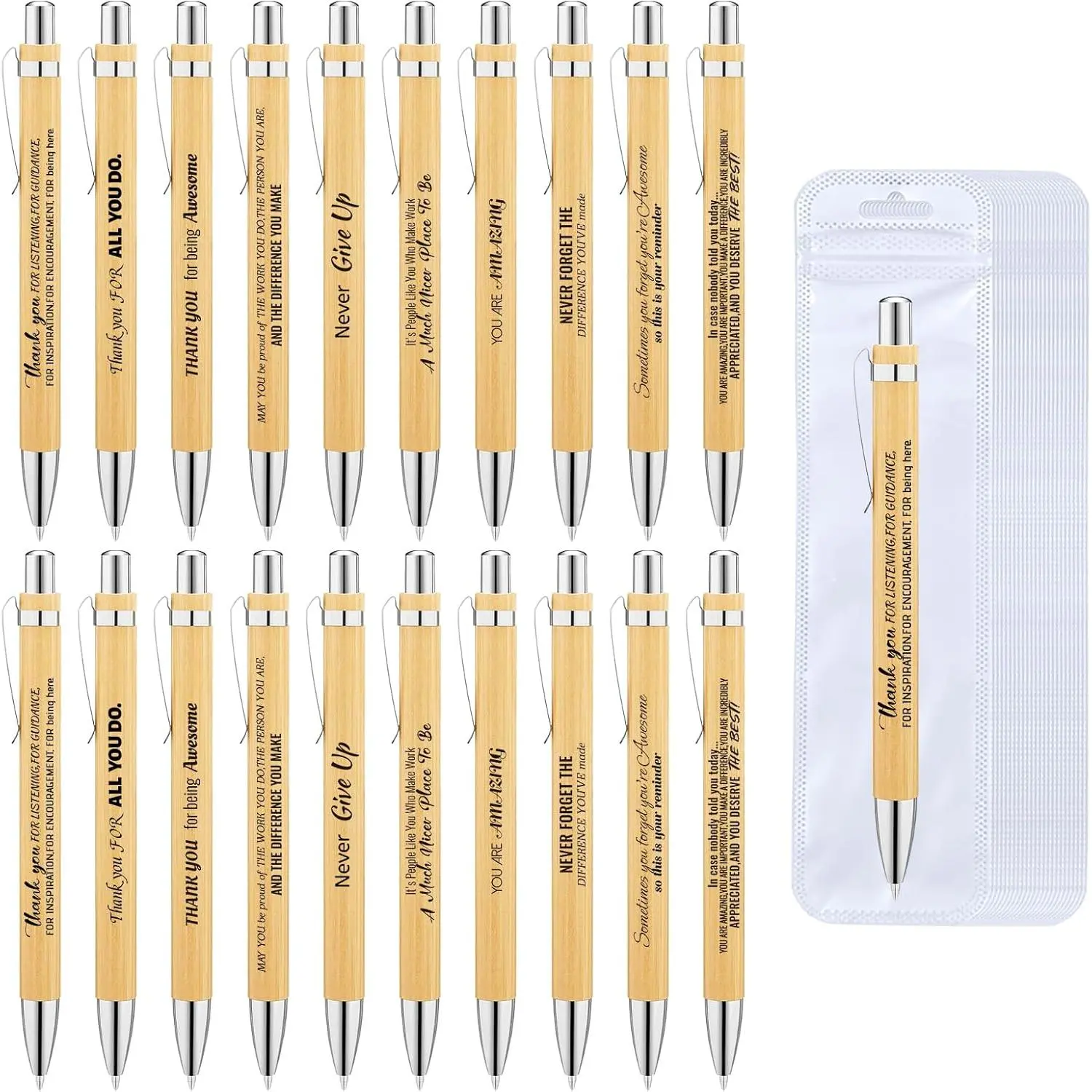 60 count Employee Appreciation Gifts Pens Bulk - 30 Inspirational Ballpoint Pens & 30 Bags,  Thank You Gifts for Staff, Teacher, Nurse,Volunteer,Office Supplies for Coworkers, School & Team