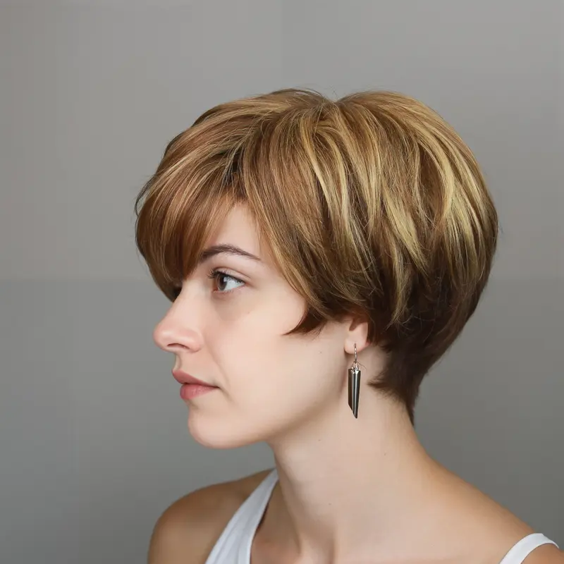 Human Hair Pixie Cut Wig for Women - Glueless Short Bob with Bangs, Layered Straight Hair, 180% Density, Rose Cap, Machine Made, Unisex Style