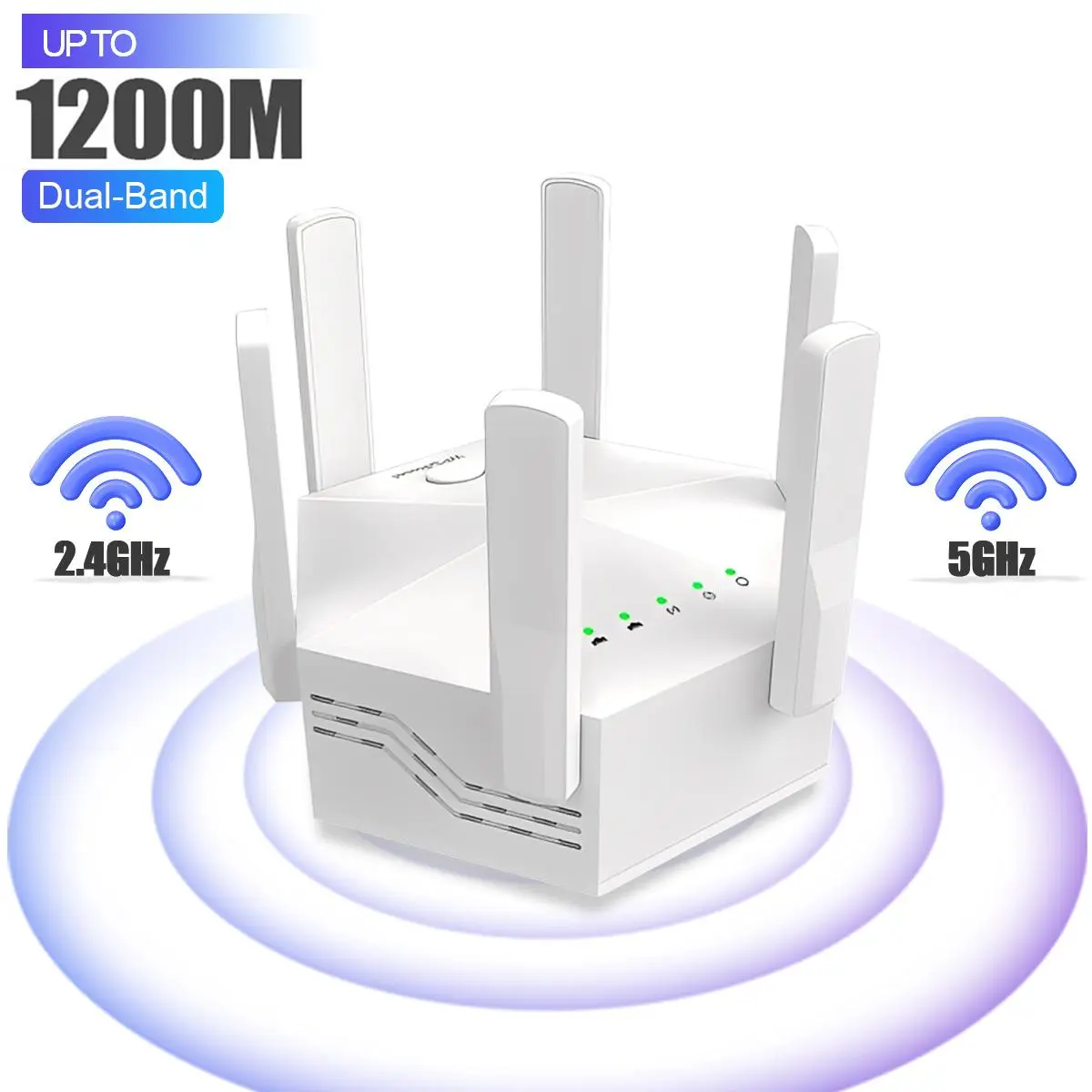 summerwins AC1200 Dual Band WiFi Range Extender - 6-Antenna WiFi Repeater, 12000 sq ft Coverage, Supports 100 Devices, with Ethernet Port for Home, Office Use