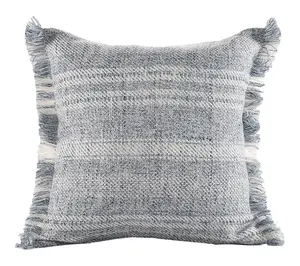Ox Bay Gray/Ivory Striped Farmhouse Polyester Pillow, 20"x20"