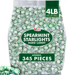 A Great Surprise Spearmint Starlight Mints  4 Pounds Bulk  Individually Wrapped Green White Hard Mint Candies  Classic Spearmint Candy