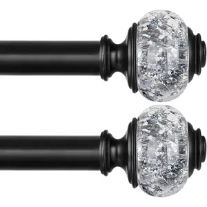 2 Pack Black Curtain Rods, 1 Inch Telescoping Drapery Rod 28 to 48 inch (2.3 to 4 ft),  Curtain Rods for Windows,  Translucent Finials