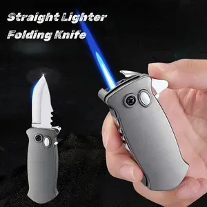 2-ln-1 Folding Knife Lighter, Multi-function Outdoor Portable Lighter, Metal Outdoor Inflatable Lighter, Suitable for Outdoor Adventure BBQ Kitchen Candle Lighter, Best Gift for Men (No Butane Gas)