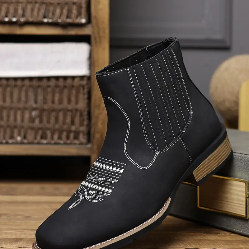Men's Ankle Boots PU Leather Plaid Design Business Style Rubber Sole Casual Vintage One-Step Chelsea Boot vintage soul boots All Season Footwear