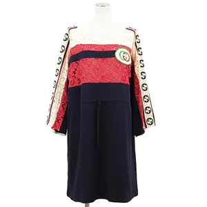 Pre-owned GUCCI Polyester Small Leather Goods Floral Lace Jersey Dress