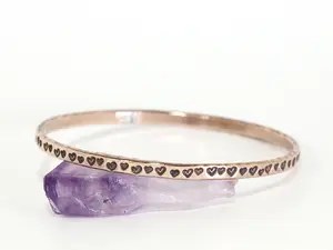 Handmade natural Copper bangle bracelet valentine hearts