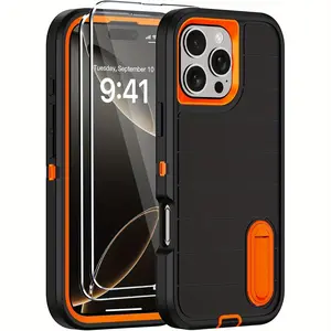 for iPhone 17 16 15 14 13 12 Pro Max 16 Pro 16 Plus Case with 2 Screen Protectors, Heavy Duty Anti Slip Shockproof Drop Protection Military Grade Tri-Layer Phone Cover with in Invisible Kickstand for Apple 11 Shockproof TPU Cover