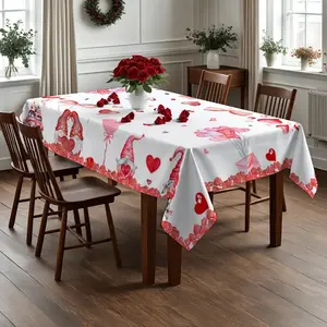 Valentine's Day Rectangular Tablecloth, Heart Bow Design, Indoor & Outdoor Use, Kitchen Dining Room Decor, Holiday Party Wedding