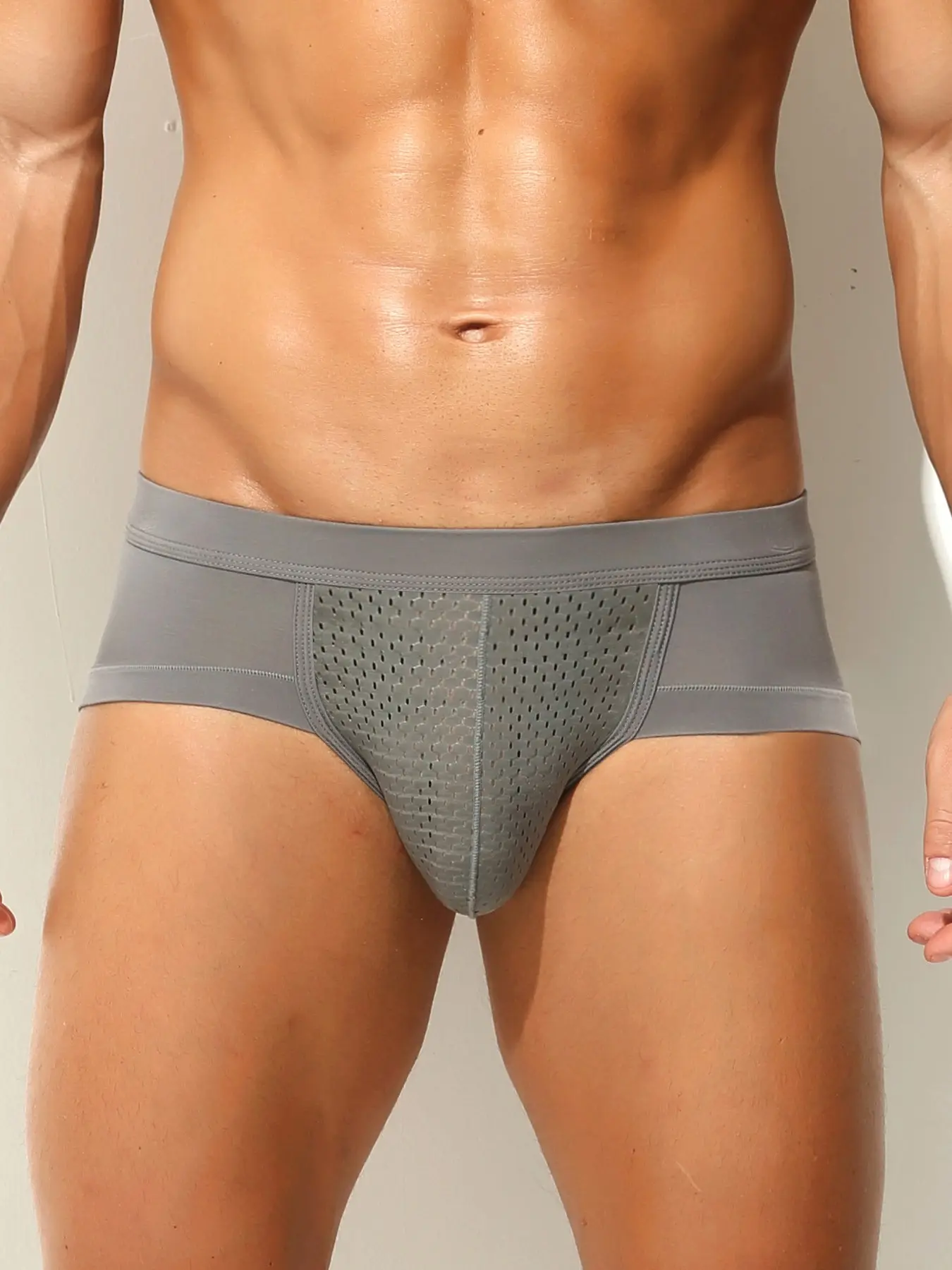 1Pc Men's Solid Cool‑feeling Boxer Briefs, Athletic Underwear, Sporty Underwear, Workout Underwear, Training Underwear, Front Mesh Breathable Design, High‑elastic Slim Shaping, Skin‑friendly, For Sports Fitness, Outdoor & Daily Wear