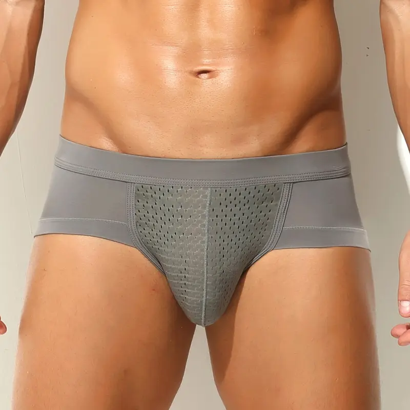 1Pc Men's Solid Cool‑feeling Boxer Briefs, Athletic Underwear, Sporty Underwear, Workout Underwear, Training Underwear, Front Mesh Breathable Design, High‑elastic Slim Shaping, Skin‑friendly, For Sports Fitness, Outdoor & Daily Wear