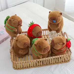 8inch Apple Capybara Plush Toy with Turtle on its Back, Strawberry, Love Gift