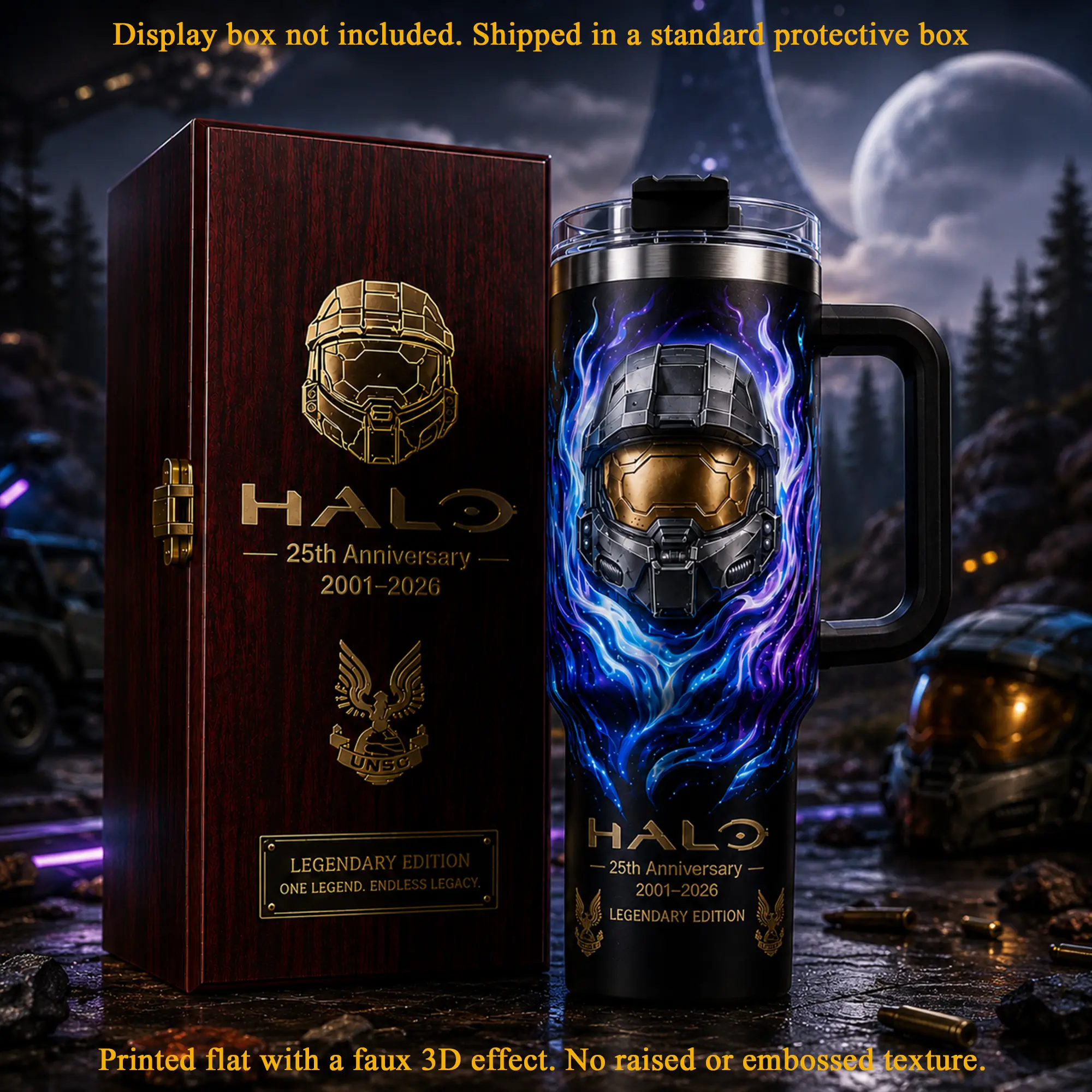 Halo UNSC 25th Anniversary 2001–2026 40oz Tumbler Premium Stainless Steel Insulated Travel Cup With Handle and Straw, Gaming Collector Mug, Gamer Gift, John-117 Halo Master Chief Cup Gaming Merch