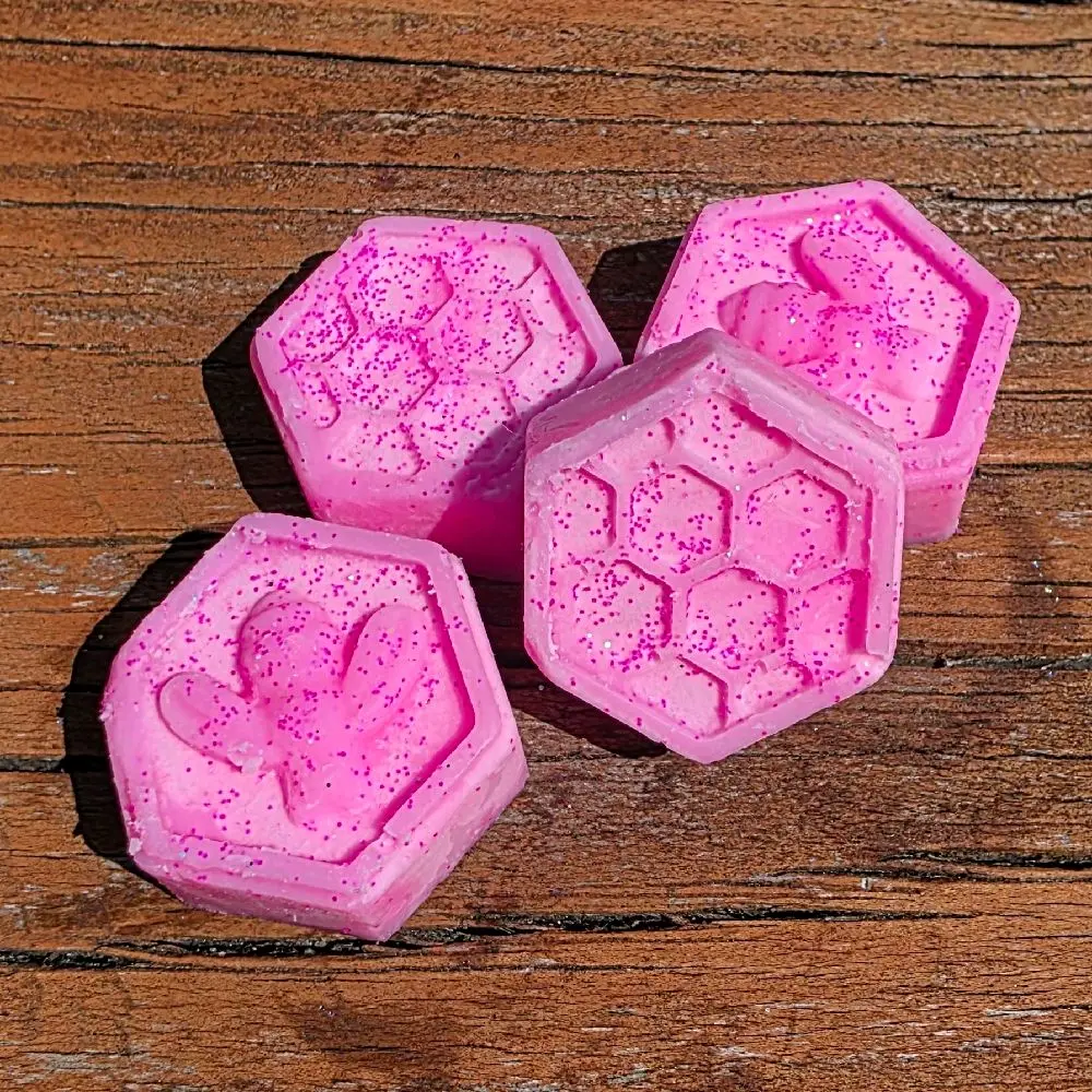 Strawberry Ice Cream Soy Wax Melts Bee & Honeycomb Shaped with Biodegradable Glitter Pink Hexagonal Design
