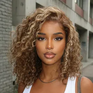 【NEW】Nadula 7x5 No Slip Wig Brown With Honey Blonde Highlights Sun-kissed Curly Hair Shoulder-length Bob Wig Put on and Go Summervibe