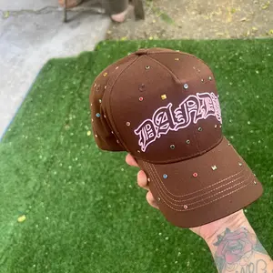 Brown Snap Back Multi Color Gem Stone dandyy 10 year  anniversary Hat with White Logo Design