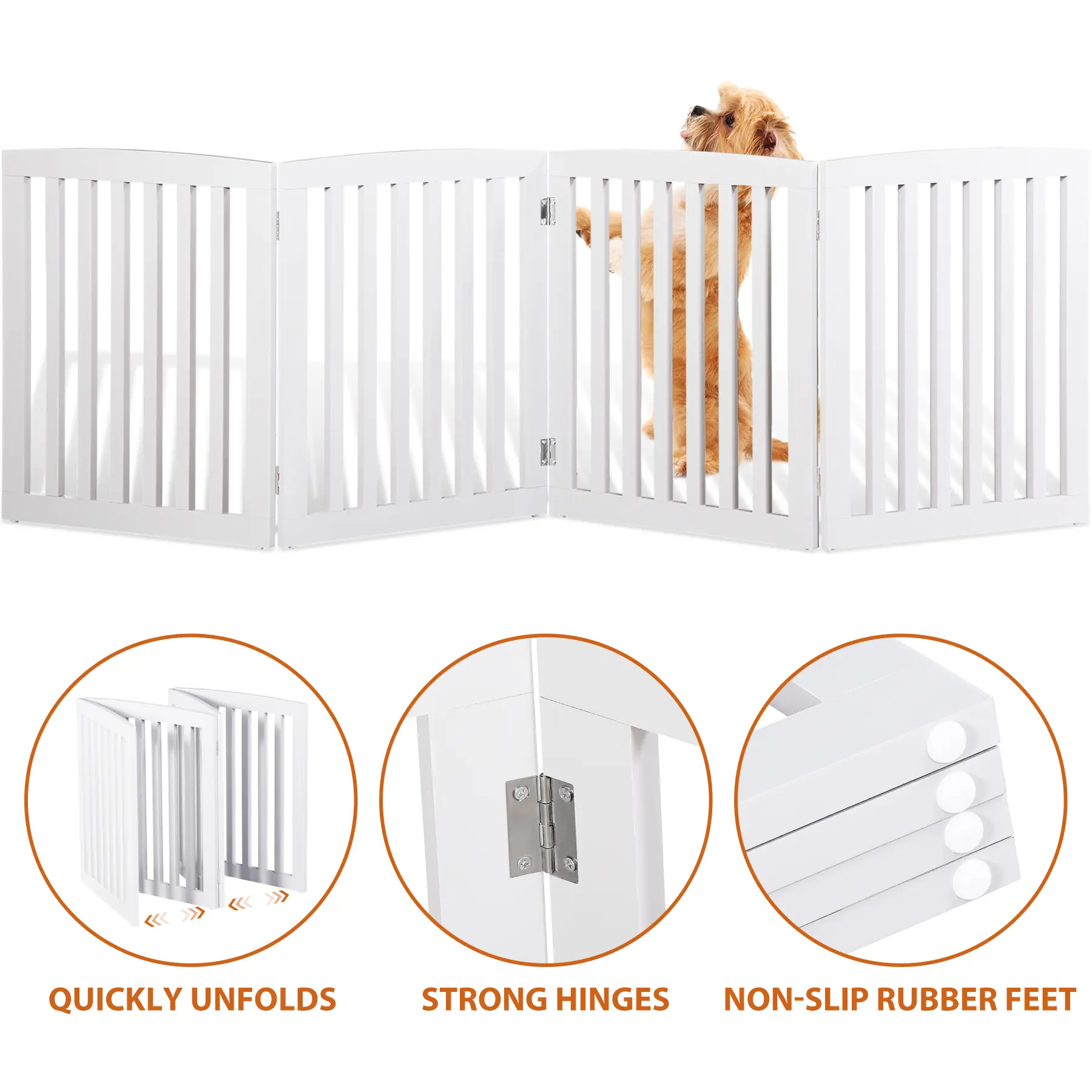 Segawe 4-Panel Foldable Freestanding Enclosed Home Pet Gate - Solid MDF Frame Entryway Dog Fence, 8 Protectors, 20.4in(L)x24in(W)x2.7in(H), 22.1 lbs, No Assembly Required, Easily Stored, Long-Lasting Durability, Easy to Clean, White