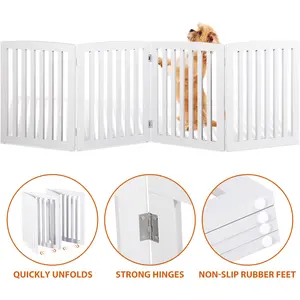 Segawe 4 Panels Foldable Pet Gate Entryway Dog Fence MDF Frame with 8 Protectors, White Segawe 4 Panels Foldable Pet Gate Entryway Dog Fence MDF Frame with 8 Protectors, White