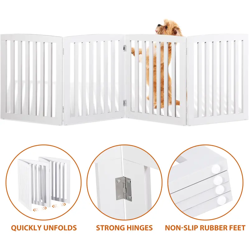 Segawe 4-Panel Foldable & Freestanding Dog Gate - Solid MDF Home Pet Playpen, 2.7" Thin Profile, Folds to 2.7", 82" Expand Fit, 8 Protectors, 20.4"(L)x24"(W)x0.7"(H), 22.1 lbs, No Assembly, Easy Storage/Cleaning, Long-Lasting Durability Entryway Fence