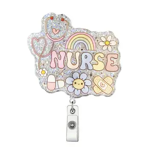 Nurse Badge Scroll, 1 Count Cute Badge Scroll Badge Clip, ID Card Pack, Suitable for Student Office Staff Doctor Nurse Teacher, Nurse Badge Reel