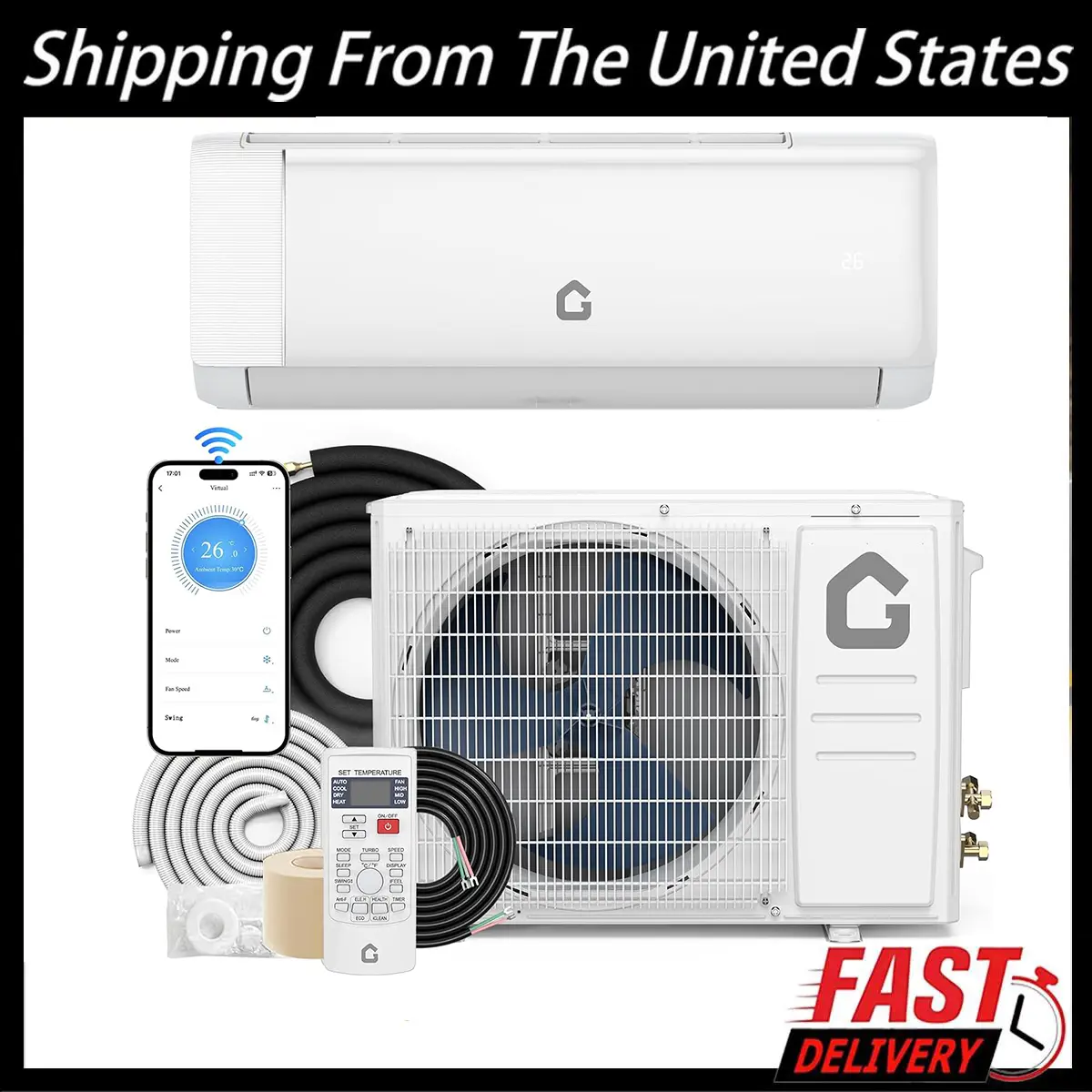 Garvee Upgraded 12,000 BTU Mini Split Air Conditioner with 22 SEER2 Efficiency,750 Sq.Ft Cooling/Heating, Smart Inverter Tech,Alexa-Compatible WiFi Control,Professional Installation Kit Included Mini Split Air Conditioner Heat Pump