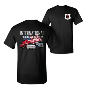 International Harvester T-Shirt, American Flag with IH Trucks Graphic, Vintage Semi Rig Diesel Work Shirt, For Farmers & Truck Drivers, Gift for International Truck Enthusiasts