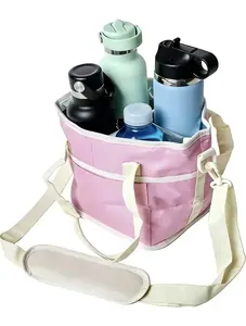 Insulated Cup Caddy Tote Bag with Adjustable Shoulder Strap and Multi-Pocket Dividers, Portable Drink Carrier for Outdoor Picnics, Beach Trips, Tailgating, and Daily Commute Delivery Services