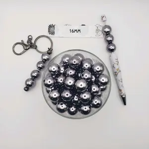 16mm Gun Metal Black Metallic beads  20/pack, Ideal for DIY Projects and Gifts, fits on Pen and keychain items for beading.