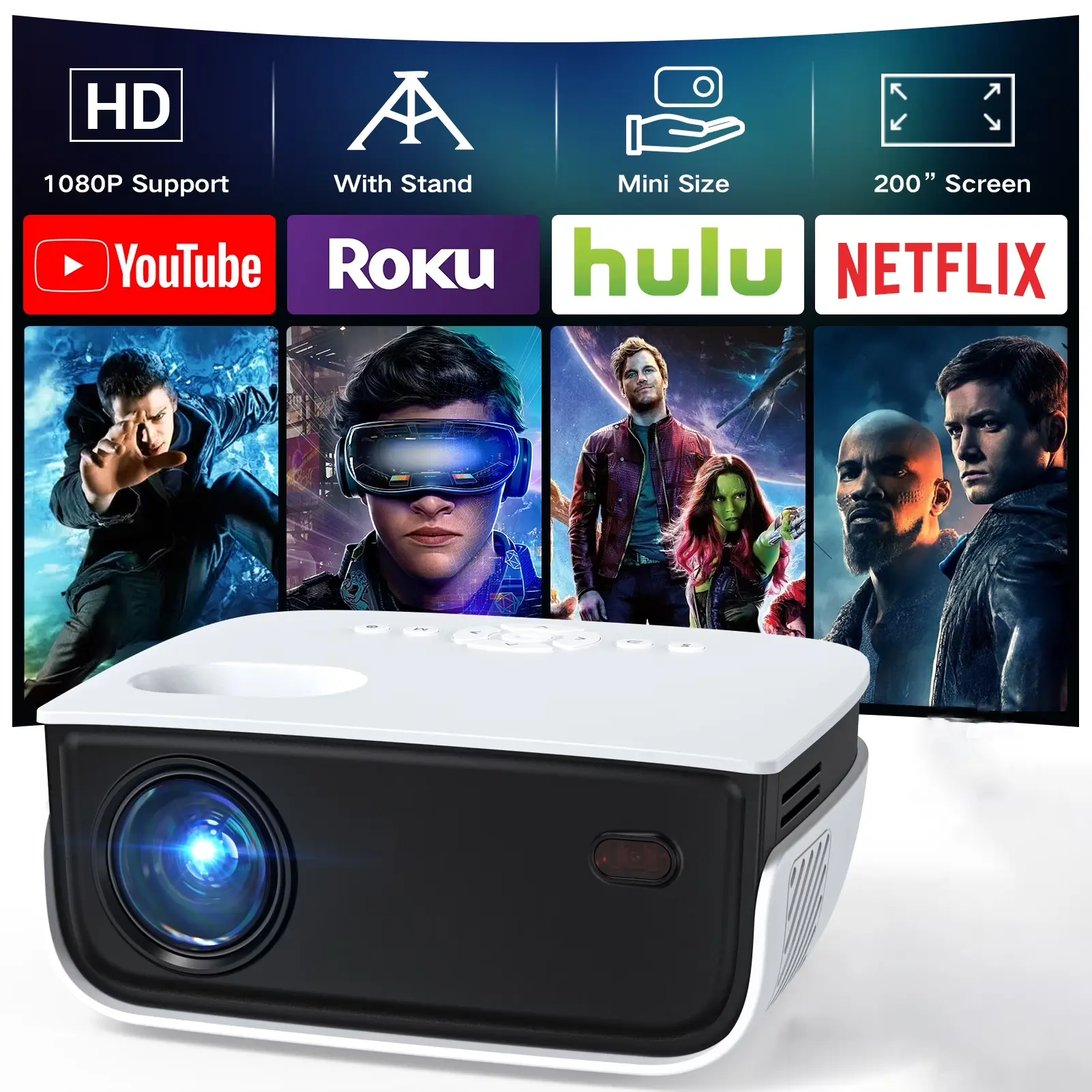 TOPVISION 1080P Mini Projector with Bluetooth,Keystone Correction,Up to Support 240'' Screen Topvision