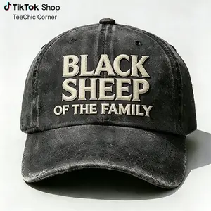 Black Sheep Of The Family Embroidery Cap Wash hat, Perfect Gift For Dad Low Profile Dad Hat Pigment Dyed