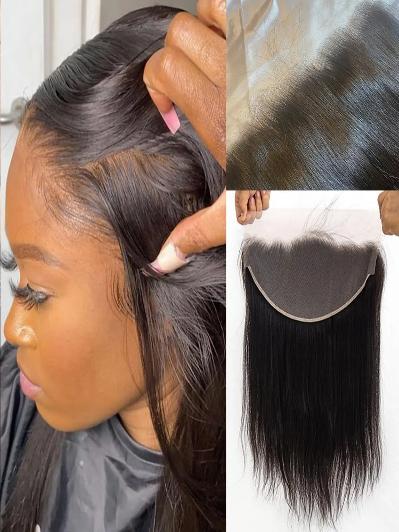 13x6 HD Lace Frontal — Natural Black, Featuring Invisible Premium HD Swiss Lace. Designed for Both Black and White Women; Pre-Plucked Hairline. Grade 12A Brazilian Straight Human Hair Piece. Factory Direct Sales. Free Parting. 10 Inches.