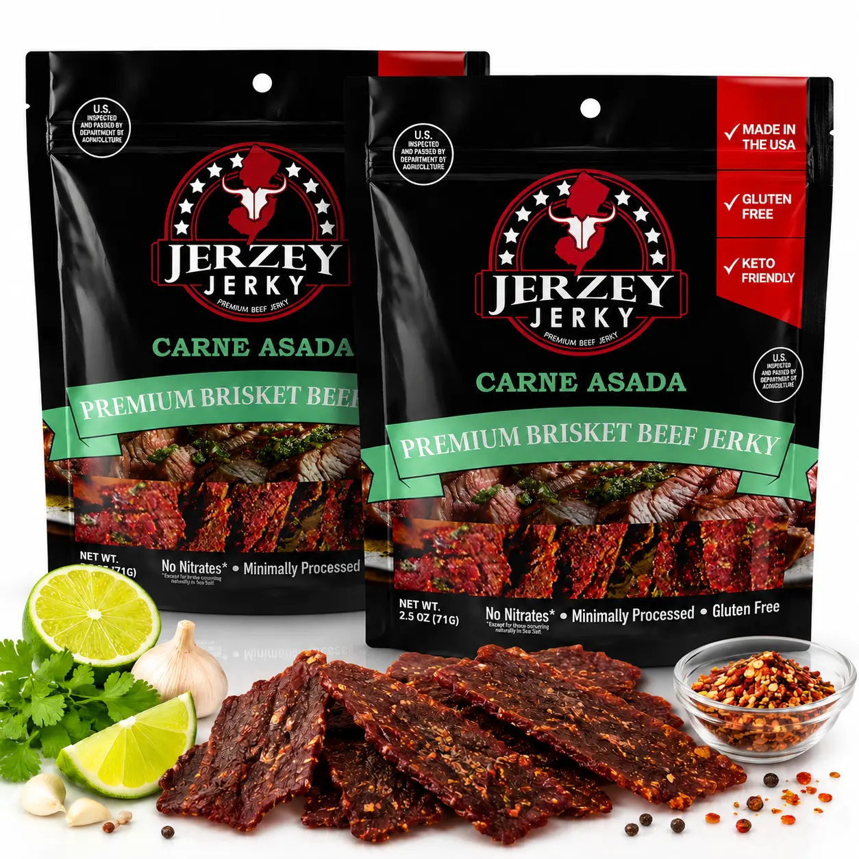 Premium Carne Asada Beef Jerky, High Protein Brisket Snack, Slow Cooked, Authentic Mexican Inspired Flavor, Made in USA, 2.5oz