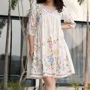 Prisha Dress 100% Cotton Soft Breathable Fabric with Floral Embroidery for Comfortable Wear