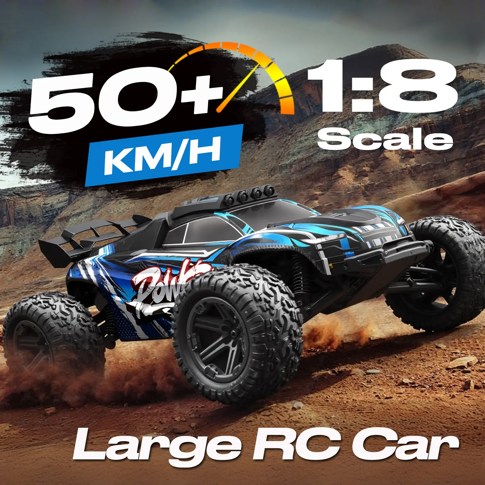 1:8 Scale All Terrain RC Car, 50KM/H All Terrain Remote Control Racing Truck With 2.4GHz, 2 Rechargeable Batteries, LED Lights, For Christmas Birthday Party For Adults Boys summerwins